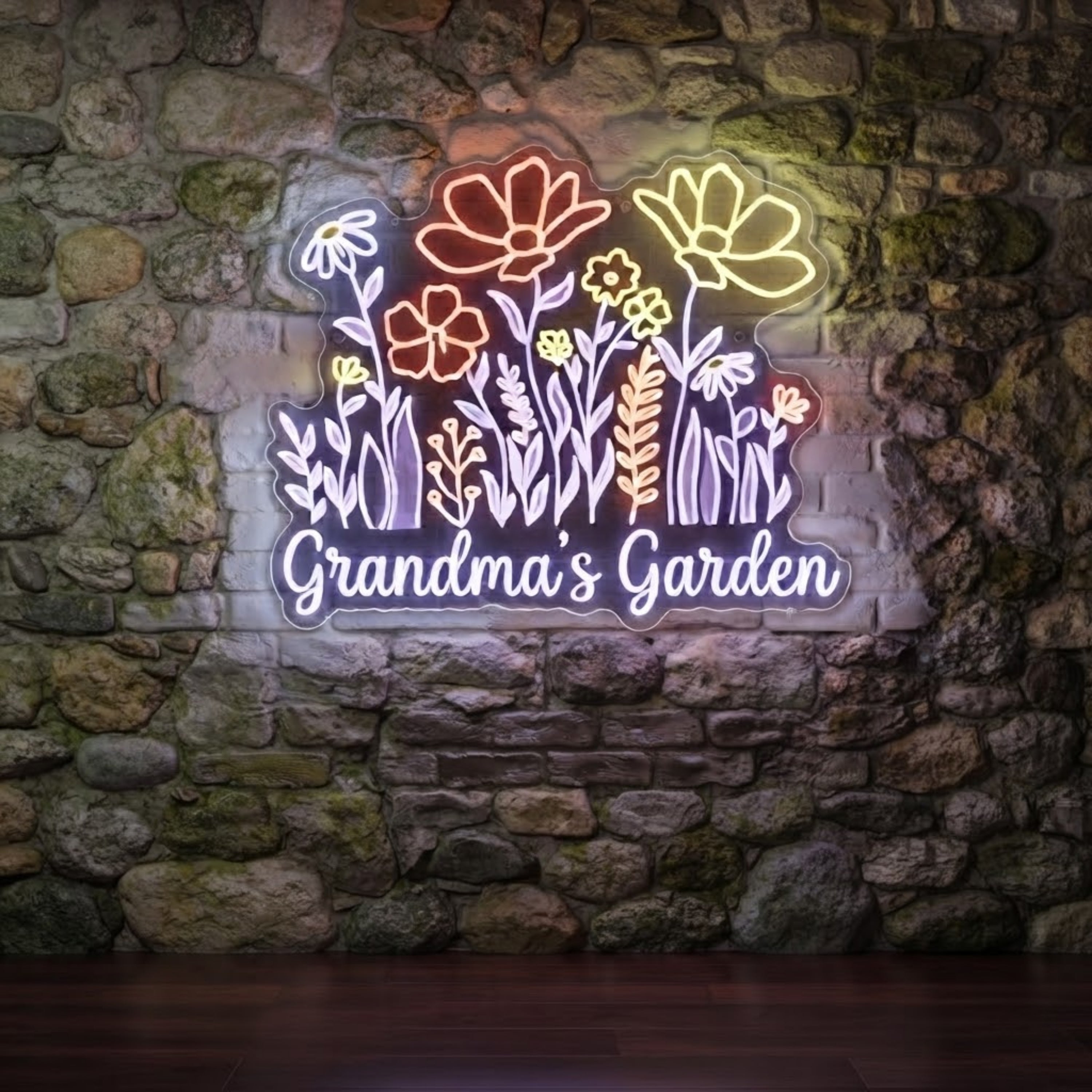 Grandma s Garden Neon Sign Floral LED Wall Light, Garden Lover Gift, Cottagecore